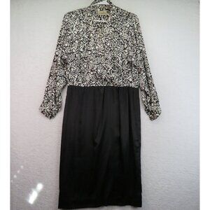 Liz Claiborne Dress Womens Size 10 Black White Long Sleeve‎ Vintage Secretary